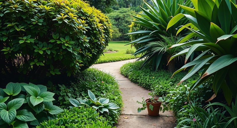 Whimsical garden path with a lost potted plant, illustrating urban gardening adventure
