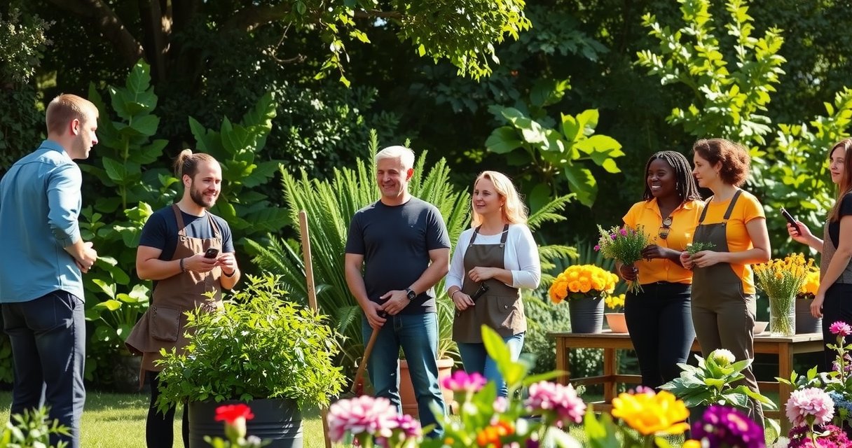 Urban gardeners connecting in Amsterdam park, sharing plants and ideas